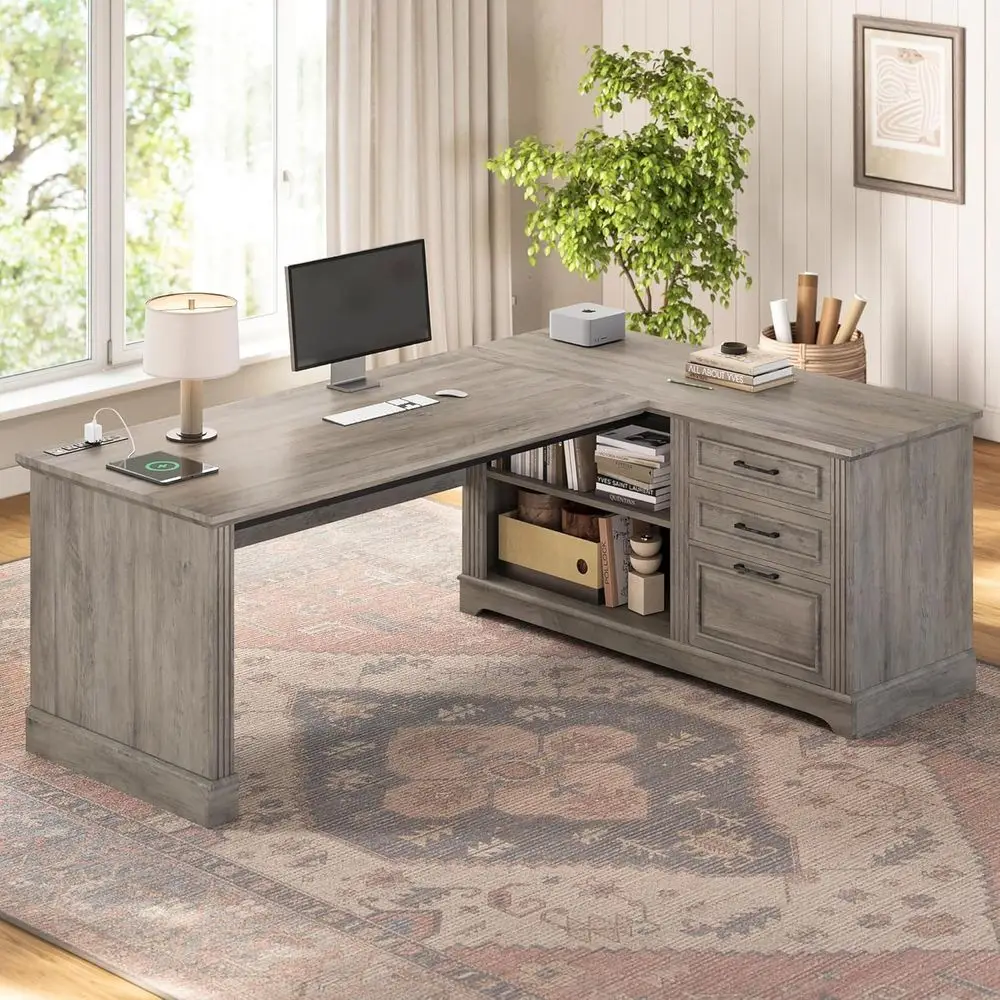 Home Office L Shaped Desk - Escrivaninha Executiva em L de 61