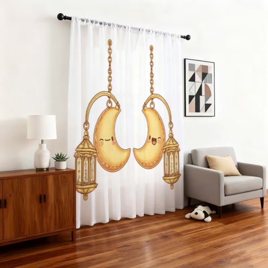 Home Office Lamp - 2PCS Cortinas Transparentes com Estampa Digital,
