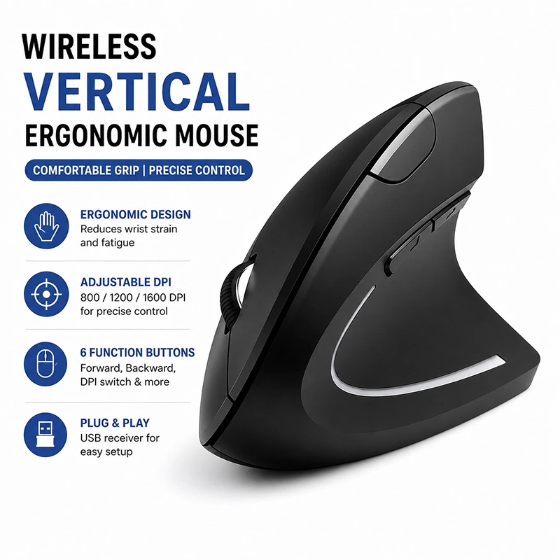 Home Office Gear - Mouse vertical recarregável para jogos, para