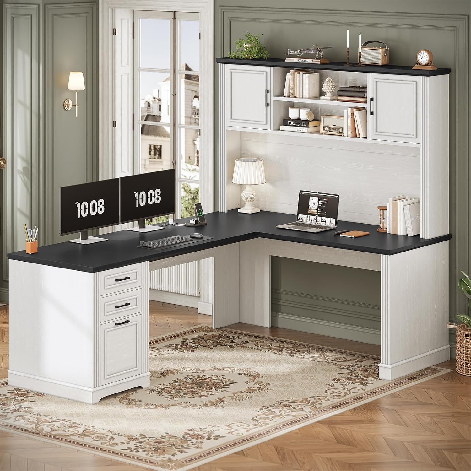 Home Office L Shaped Desk - Escrivaninha em L com Armário Superior