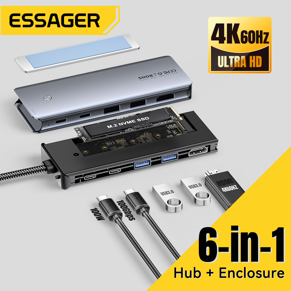Home Office For Mac - Essager USB C Hub com gabinete