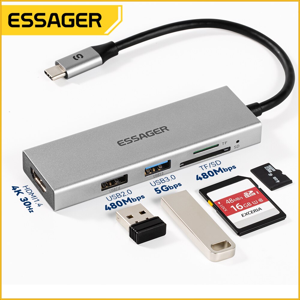 Essager 5 em 1 USB C HUB HDMI- - Home Office For Mac avaliação e preço