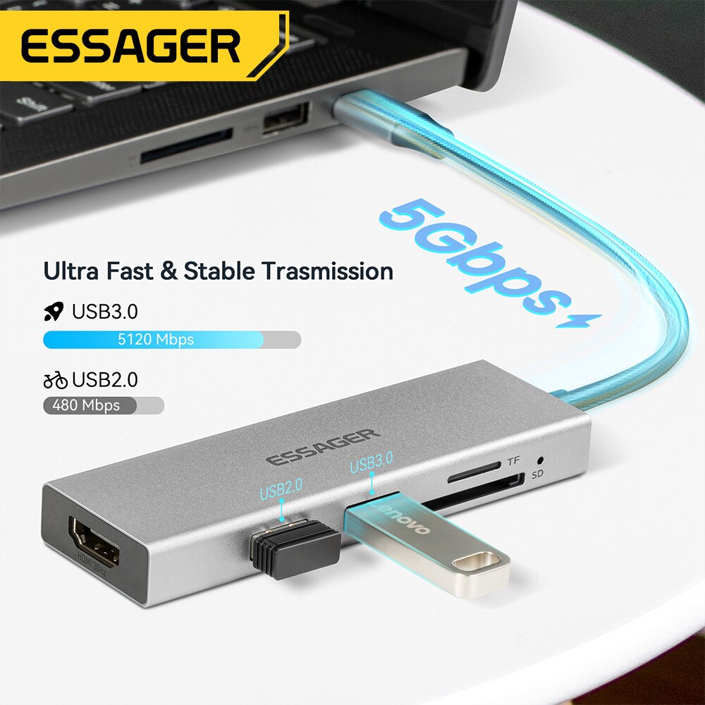Essager 5 em 1 USB C HUB HDMI- - Home Office For Mac avaliação e preço
