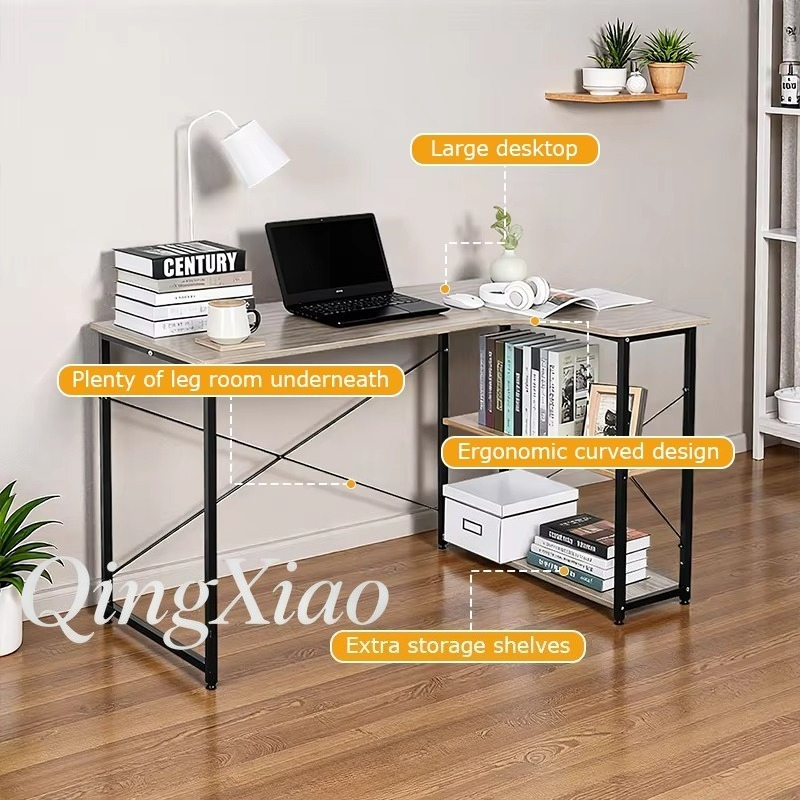 Mesa de Canto em L com Estante - Home Office L Shaped Desk avaliação e preço