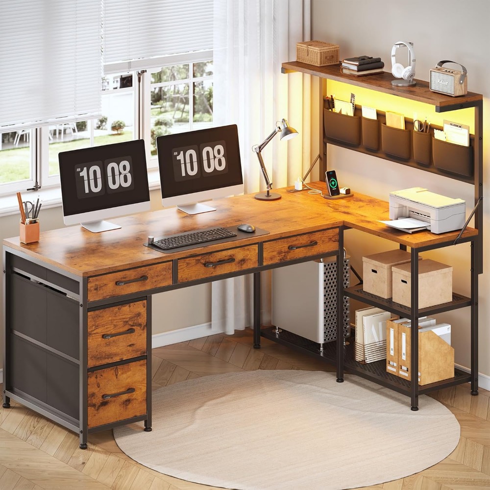 Mesa em L SEDETA com Gavetas e - Home Office L Shaped Desk avaliação e preço