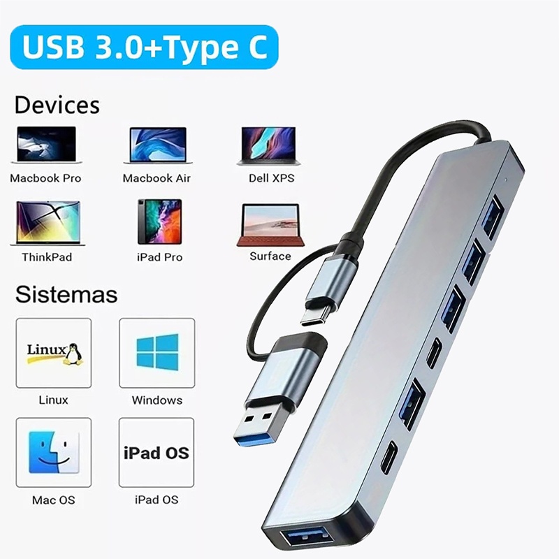 Hub USB3.0 2 em 1 com 7 Portas - Home Office For Mac avaliação e preço
