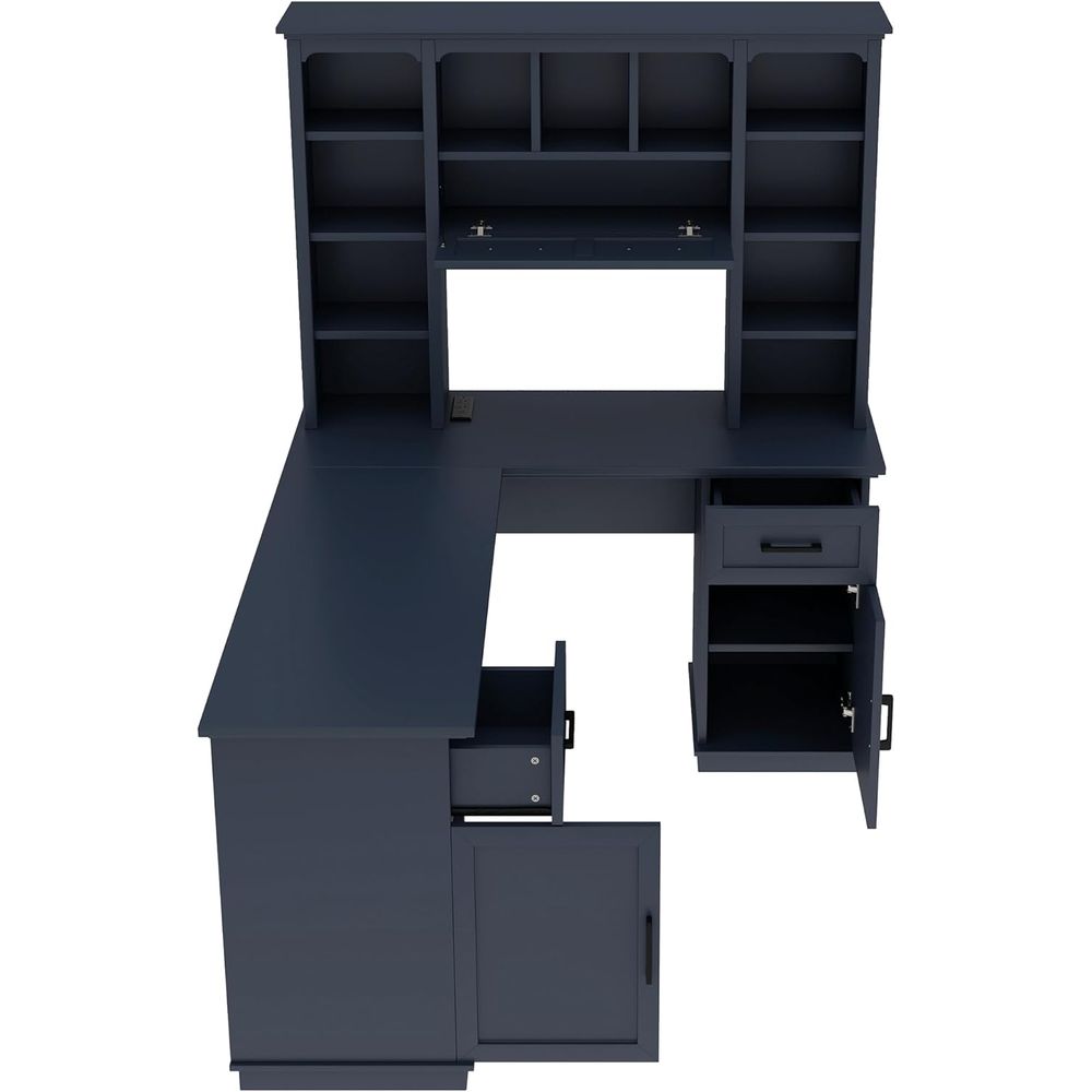 Mesa em L com Armário Superior - Home Office L Shaped Desk avaliação e preço