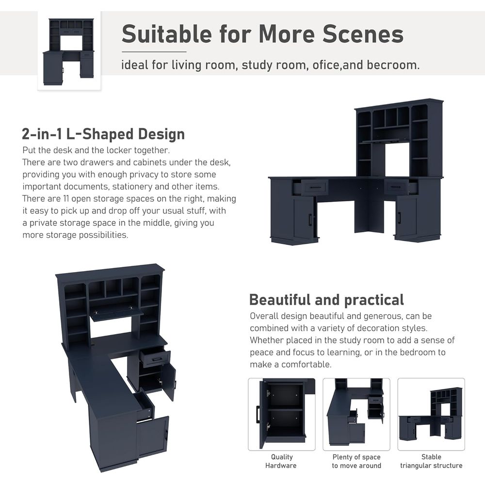 Mesa em L com Armário Superior - Home Office L Shaped Desk avaliação e preço