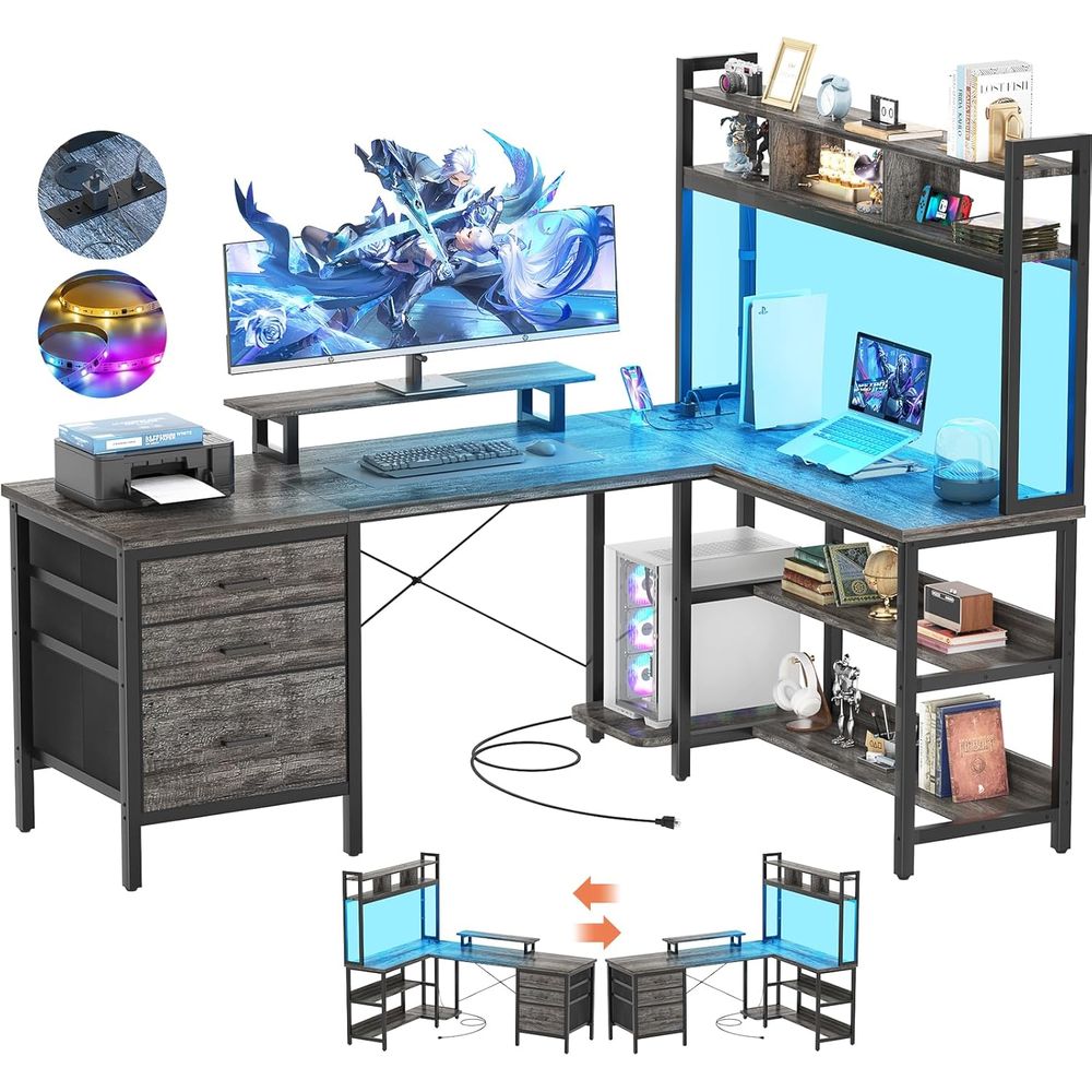 Mesa em L com Luzes LED para J - Home Office L Shaped Desk avaliação e preço